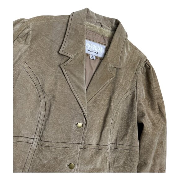 WILSONS LEATHER Suede Luxury Designer Vintage Y2K Tan Jacket Womens Large - Picture 2 of 5